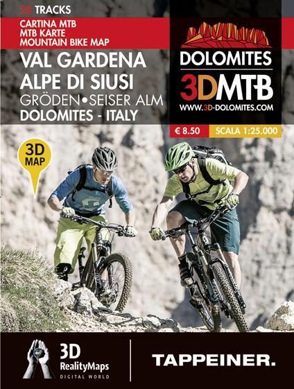 Cartina MTB Val Gardena-Alpe di Siusi. Cartina topografica 1:25000. Con panoramiche 3D. Ediz. italiana e tedesca - copertina