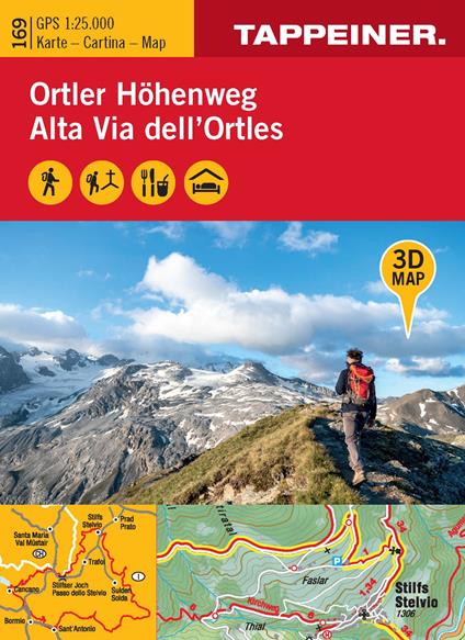 3D-Wanderkarte Ortler-Höhenweg. Cartina escursionistica 3D. 1:25.000. Ediz. tedesca, italiana e inglese - copertina