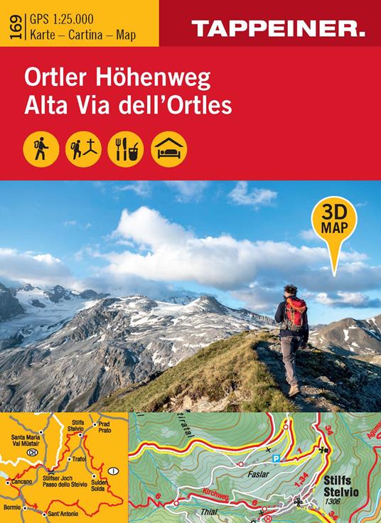 3D-Wanderkarte Ortler-Höhenweg. Cartina escursionistica 3D. 1:25.000. Ediz. tedesca, italiana e inglese - copertina