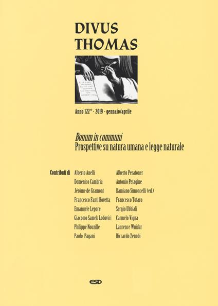 Divus Thomas (2019). Vol. 1: Bonum in communi. Prospettive su natura umana e legge naturale. - copertina