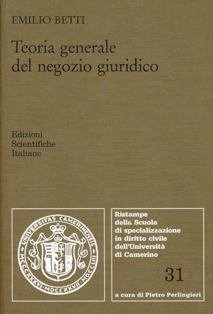 Teoria generale del negozio giuridico - Emilio Betti - copertina