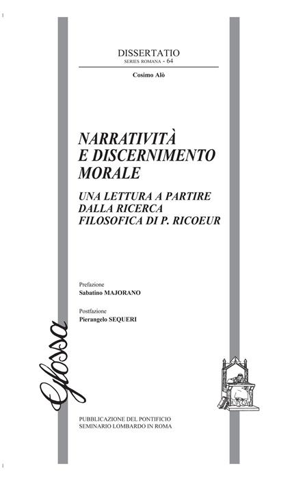 Narratività e discernimento morale. Una lettura a partire dalla ricerca filosofica di P. Ricoeur - Cosimo Alò - copertina