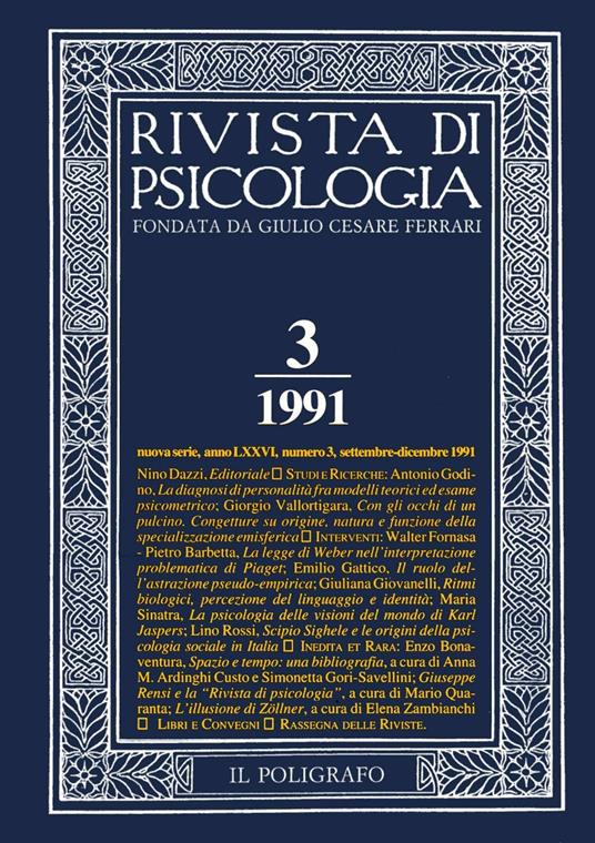 Rivista di psicologia (1991). Vol. 3: Settembre-dicembre. - copertina