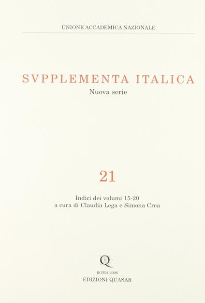 Supplementa italica. Vol. 21: Indici dei volumi 15-20. - copertina