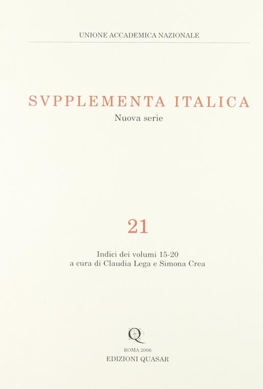 Supplementa italica. Vol. 21: Indici dei volumi 15-20. - copertina