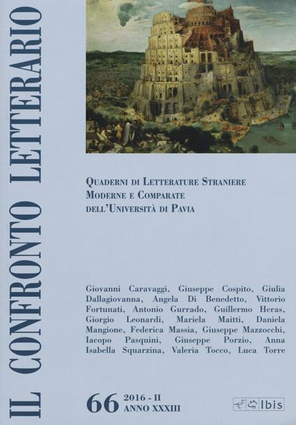 Il confronto letterario. Quaderni del Dipartimento di lingue e letterature straniere moderne dell'Università di Pavia. Vol. 66 - copertina