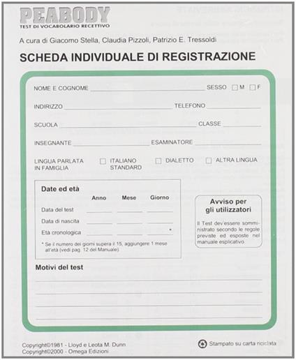 Peabody. Scheda individuale - copertina