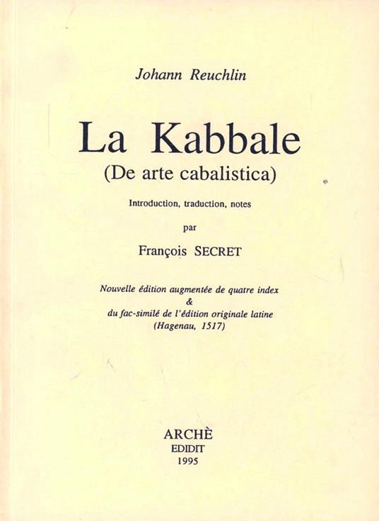 La kabbale (De arte cabalistica) - Johann Reuchlin - copertina