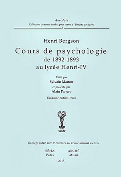 Cours de psychologie de 1892-1893 au lycée Henri-IV - Henri Bergson - copertina