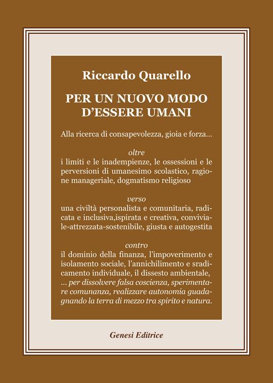 Per un nuovo modo d'essere umani - Riccardo Quarello - copertina