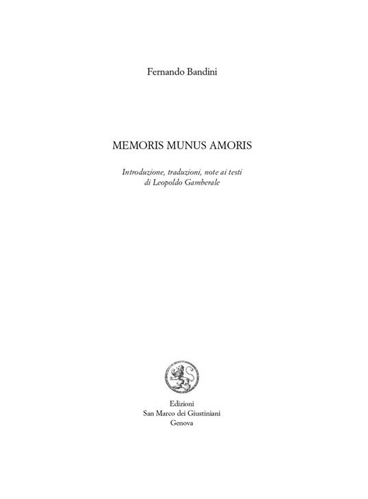 Memoris munus amoris - Fernando Bandini - copertina