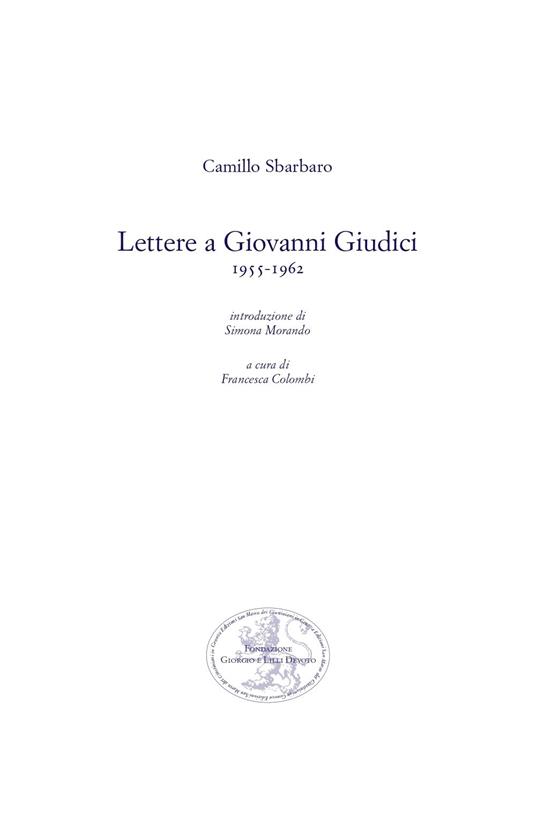 Lettere a Giovanni Giudici (1955-1962) - Camillo Sbarbaro - copertina