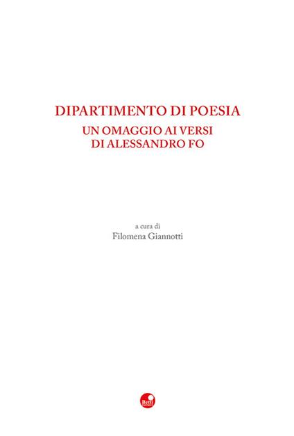 Dipartimento di poesia. Un omaggio ai versi di Alessandro Fo - copertina