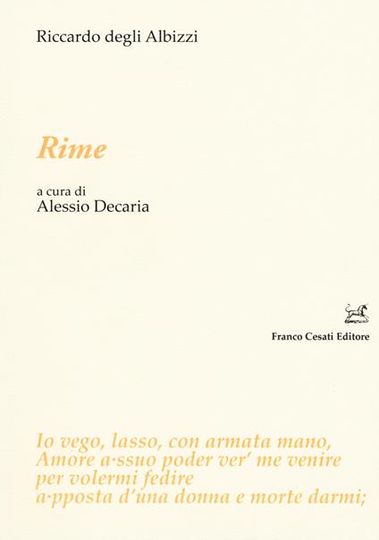 Rime. Ediz. critica - Riccardo Degli Albizzi - copertina