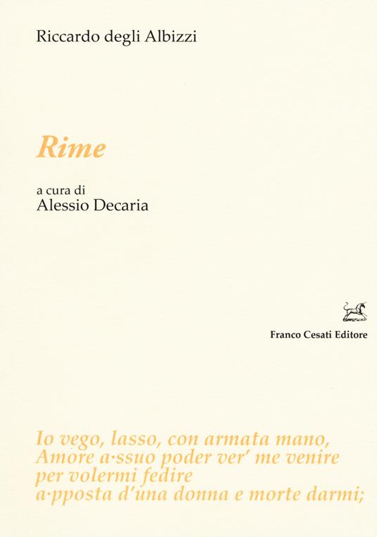 Rime. Ediz. critica - Riccardo Degli Albizzi - copertina