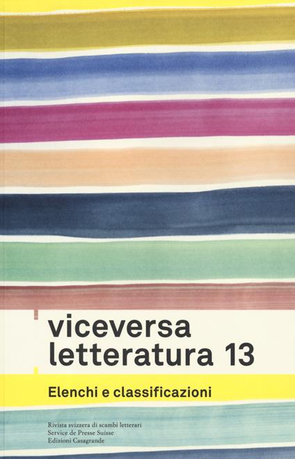 Viceversa. Letteratura. Vol. 13: Elenchi e classificazioni. - copertina