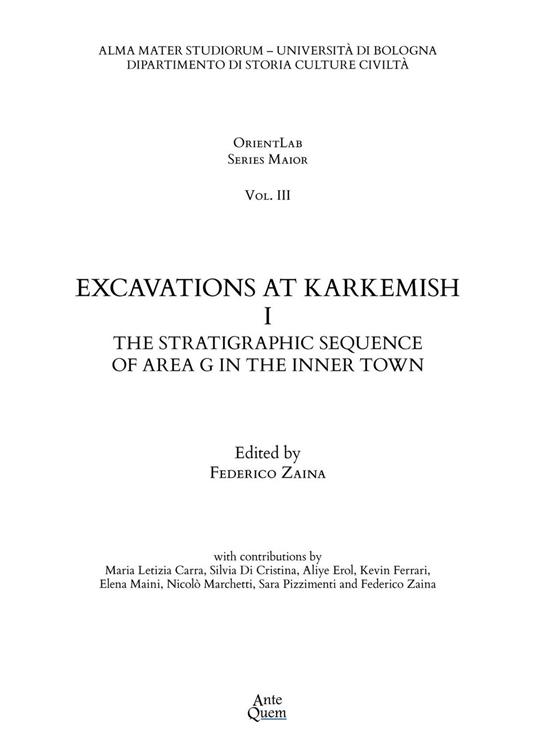 Excavations at Karkemish. Vol. 1: The stratigraphic sequence of Area G in the inner town - copertina