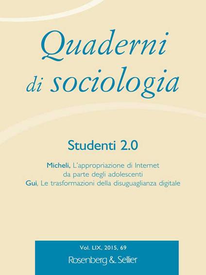 Quaderni di sociologia (2015). Vol. 69: Studenti 2.0. - copertina