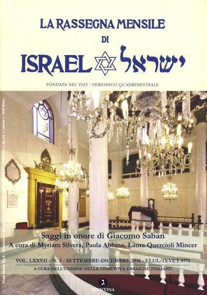 La rassegna mensile di Israel. Vol. 3: Settembre-dicembre 2010 - copertina