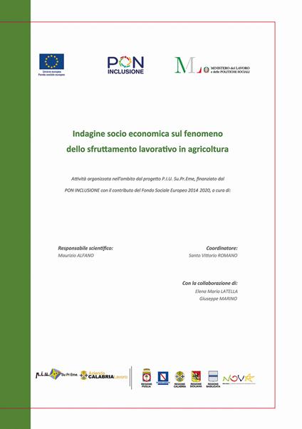 Indagine socio economica sul fenomeno dello sfruttamento lavorativo in agricoltura - copertina