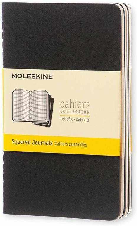 Quaderno Cahier Journal Moleskine pocket a quadretti nero. Black. Set da 3