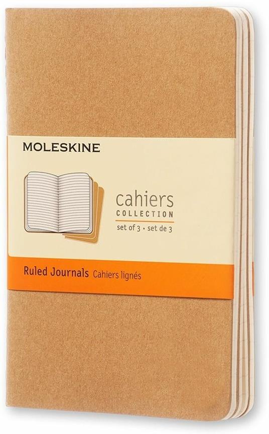 Quaderno Cahier Journal Moleskine pocket a righe beige. Kraft Brown. Set da 3