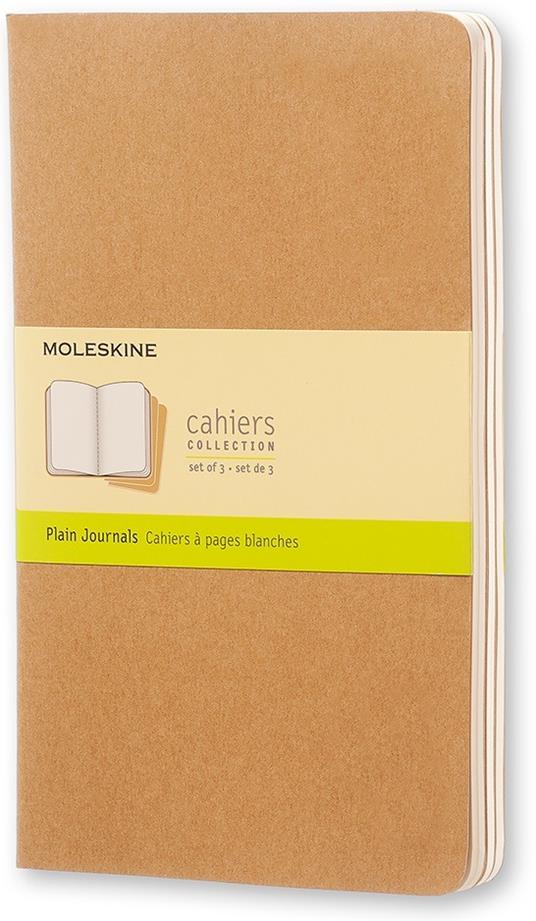 Set da 3 Quaderni Cahier Moleskine Large a pagine bianche - beige. Kraft Brown