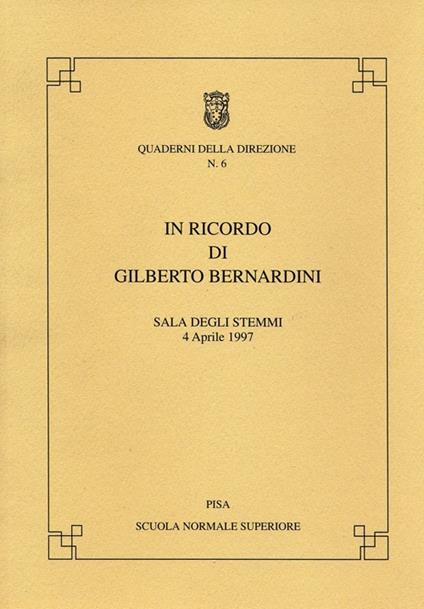 In ricordo di Gilberto Bernardini - copertina