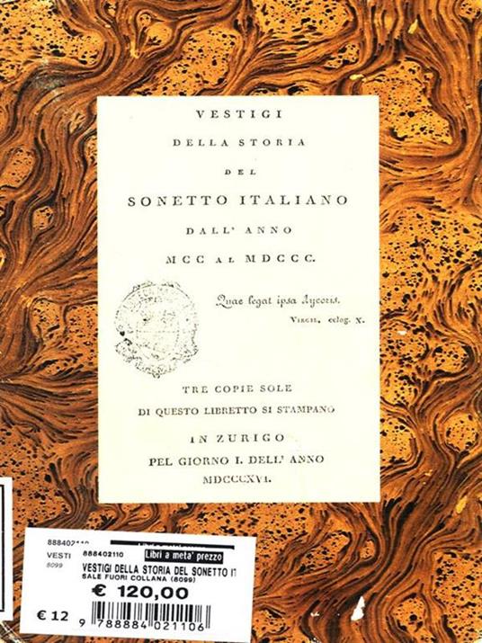 Vestigi della storia del sonetto italiano dall'anno MCC al MDCC - Ugo Foscolo - copertina