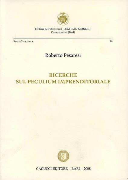 Ricerche sul peculium imprenditoriale - Roberto Pesaresi - copertina