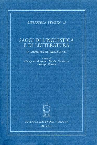 Saggi di linguistica e di letteratura in memoria di Paolo Zolli - copertina