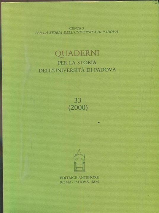 Quaderni per la storia dell'Università di Padova. Vol. 33 - copertina