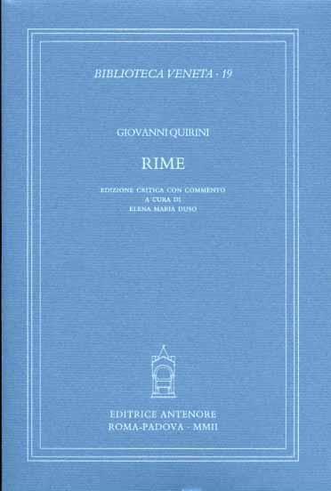 Rime. Ediz. critica - Giovanni Quirini - copertina