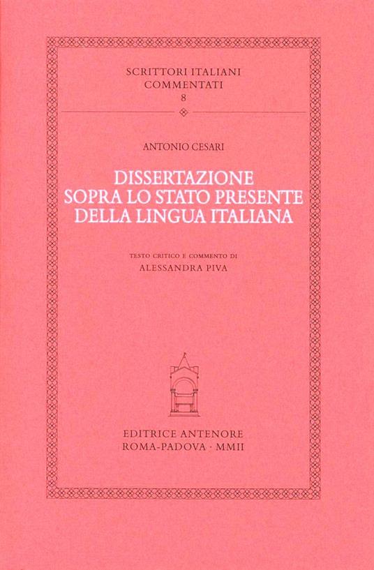 Dissertazione sopra lo stato presente della lingua italiana - Antonio Cesari - copertina