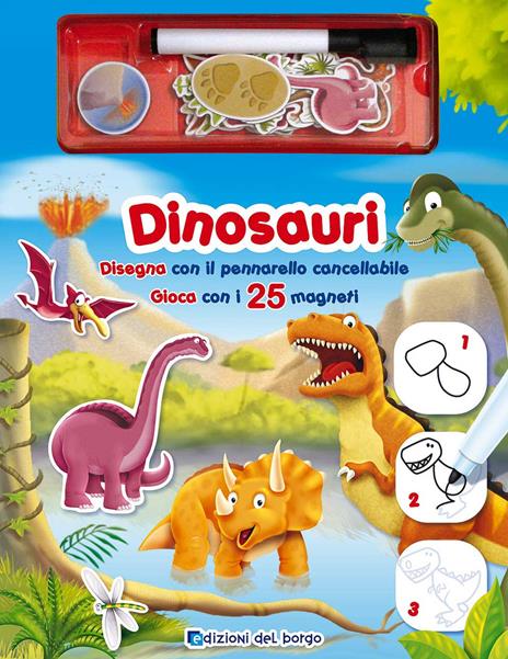Dinosauri. Disegna con il pennarello cancellabile. Gioca con i 25 magneti. Ediz. a colori. Con gadget - Brenda Apsley - copertina