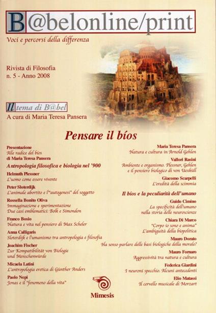 Babeleonline print. Vol. 5: Pensare il bios - copertina