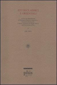 Studi classici e orientali (2007). Vol. 53 - copertina