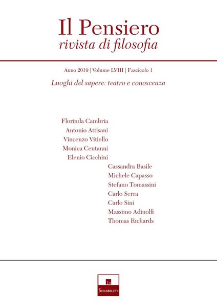 Il pensiero. Rivista di filosofia (2019). Vol. 58\1: Luoghi del sapere: teatro e conoscenza. - copertina