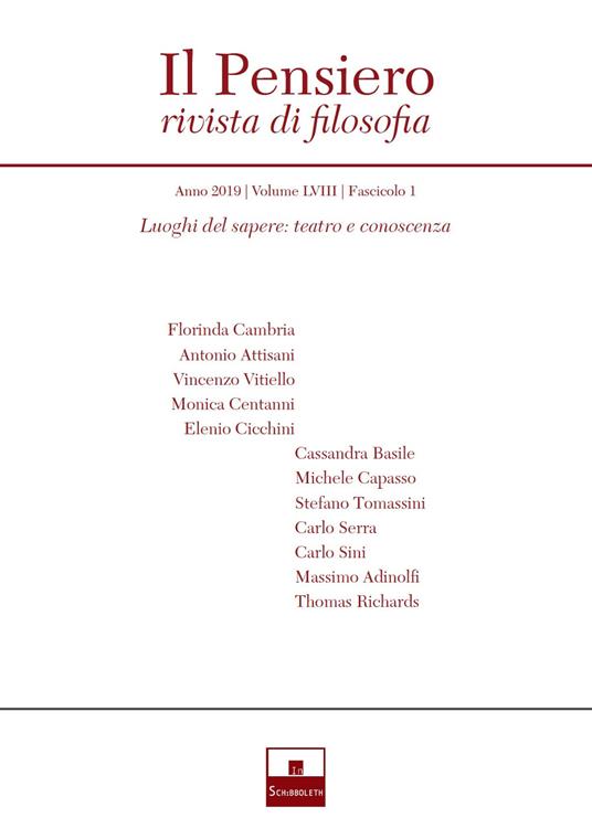 Il pensiero. Rivista di filosofia (2019). Vol. 58\1: Luoghi del sapere: teatro e conoscenza. - copertina