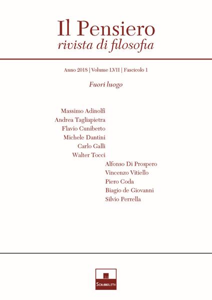 Il pensiero. Rivista di filosofia (2018). Vol. 57\1: Fuori luogo. - copertina