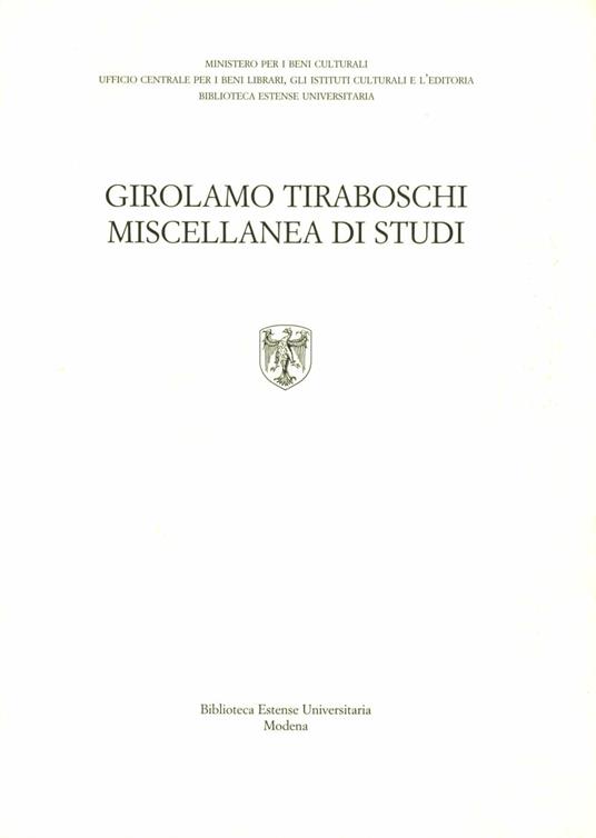 Girolamo Tiraboschi. Miscellanea di studi - copertina