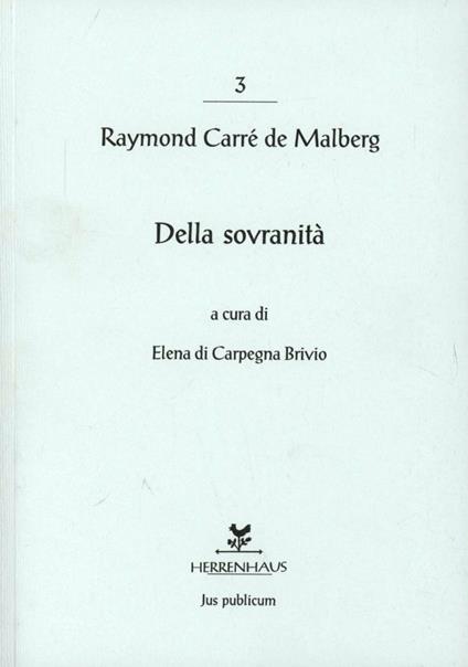 Della sovranità - Raymond Carrè de Malberg - copertina