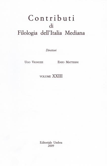 Contributi di filologia dell'Italia mediana (2009). Vol. 23 - copertina
