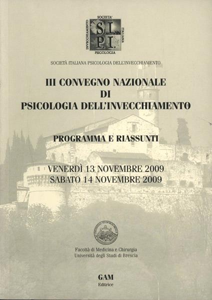 Terzo Convegno nazionale di psicologia dell'invecchiamento. Programma e riassunti - copertina