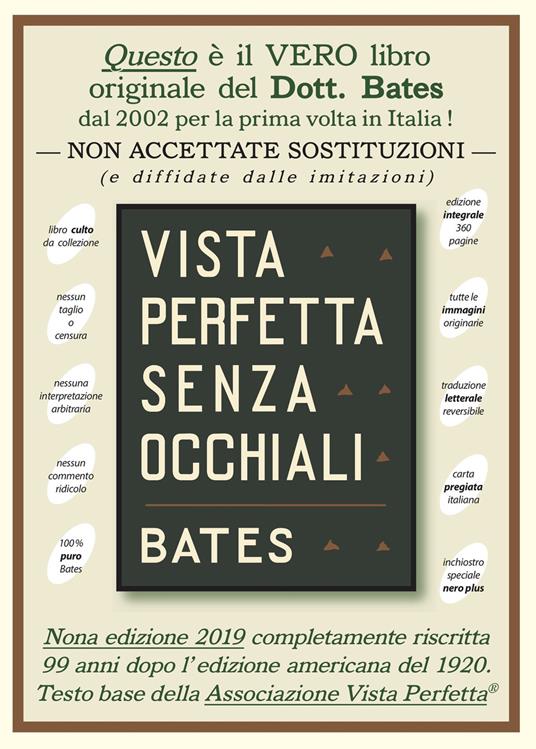 Vista perfetta senza occhiali. La cura della vista imperfetta mediante trattamento senza occhiali - William H. Bates - copertina