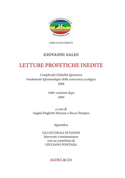 Lettere profetiche inedite. Complessità globalità ignoranza, fondamenti epistemologici della conoscenza ecologica, 2008. 1989: vent'anni dopo 2009 - Giovanni Salio - copertina