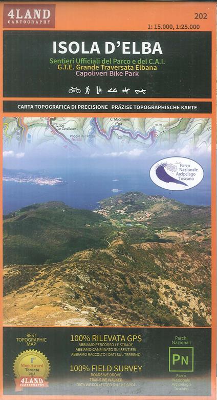 Isola d'Elba. Sentieri ufficiali del Parco e del CAI. G.T.E. Grande Traversata Elbana. Capoliveri bike park 1:25.000. Ediz. italiana, inglese e tedesca - Enrico Casolari,Remo Nardini - copertina