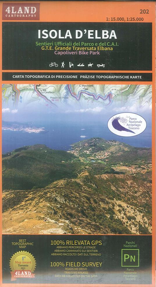 Isola d'Elba. Sentieri ufficiali del Parco e del CAI. G.T.E. Grande Traversata Elbana. Capoliveri bike park 1:25.000. Ediz. italiana, inglese e tedesca - Enrico Casolari,Remo Nardini - copertina