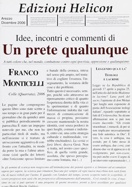 Un prete, qualunque - Franco Monticelli - copertina