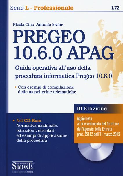 PREGEO 10.6.0 APAG. Con CD-ROM - Nicola Cino,Antonio Iovine - copertina